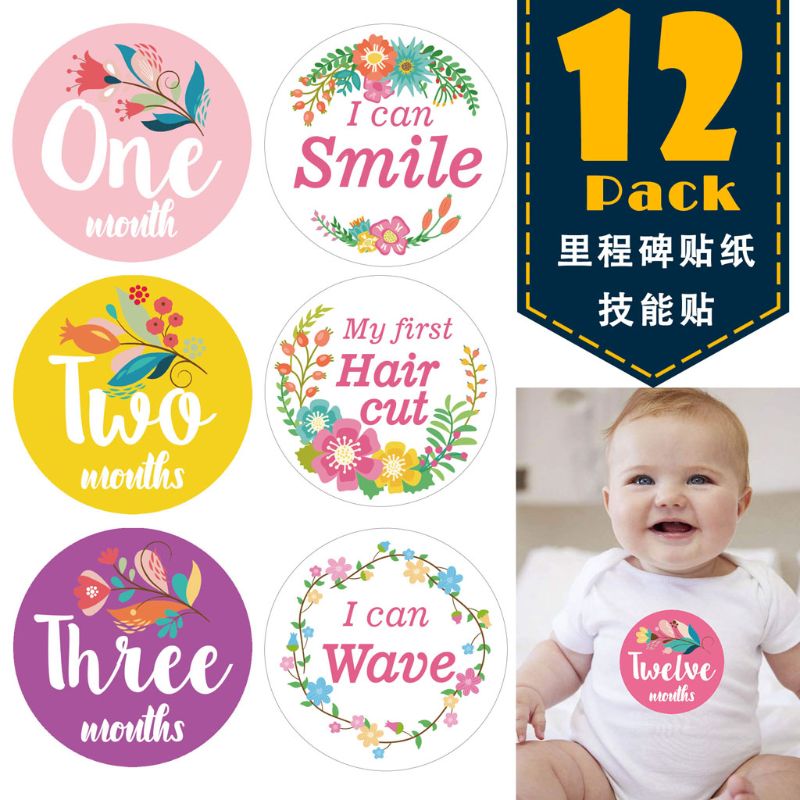 Foto de evento mensual de primer año para bebés, pegatinas para el vientre de bebé que comparten el nacimiento hasta 12 meses y 8 pegatinas de rendimiento