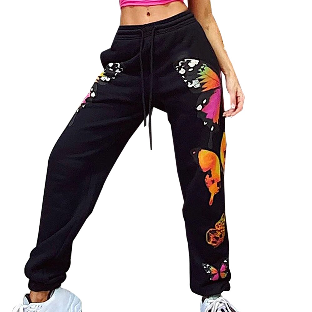 Ensembles de survêtement femmes Sweat à glissière pantalons de survêtement Joggers ensembles de vêtements de sport Streetwear Baggy pantalon de survêtement ample: pants black / L
