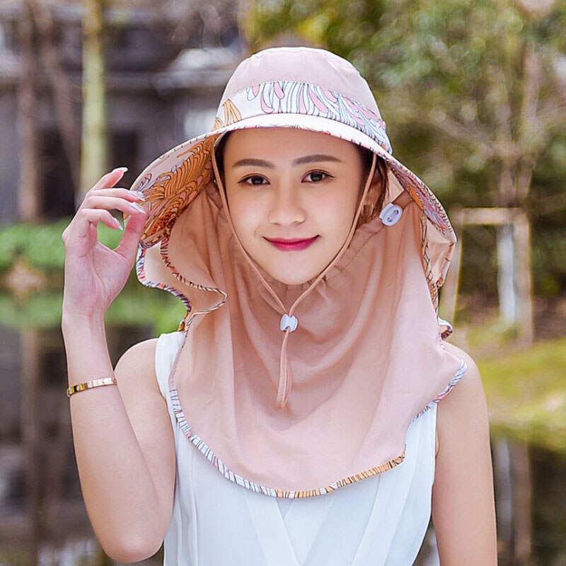 Ymsaid Chiffon Flowers Big Eaves summer hats for women Foldable Covered Face Neck Cycling Anti Uv Sun Hat