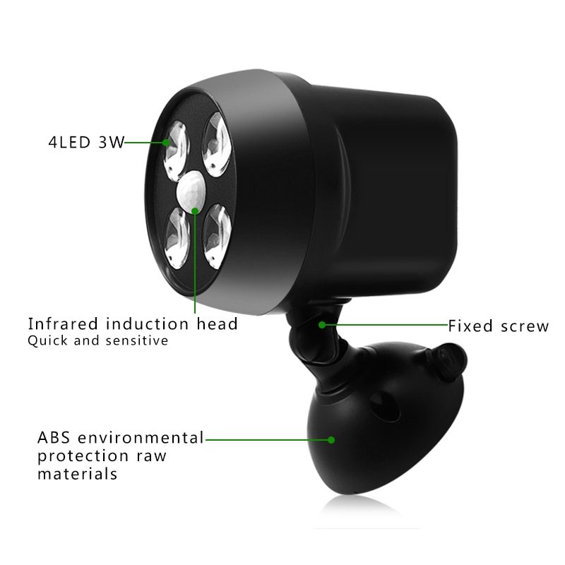 DCOO 360 Degree Rotary Motion Sensor Spotlight IP65 Waterproof 4LED Outdoor LightsBattery Operated Lamp Security Lights For Wall