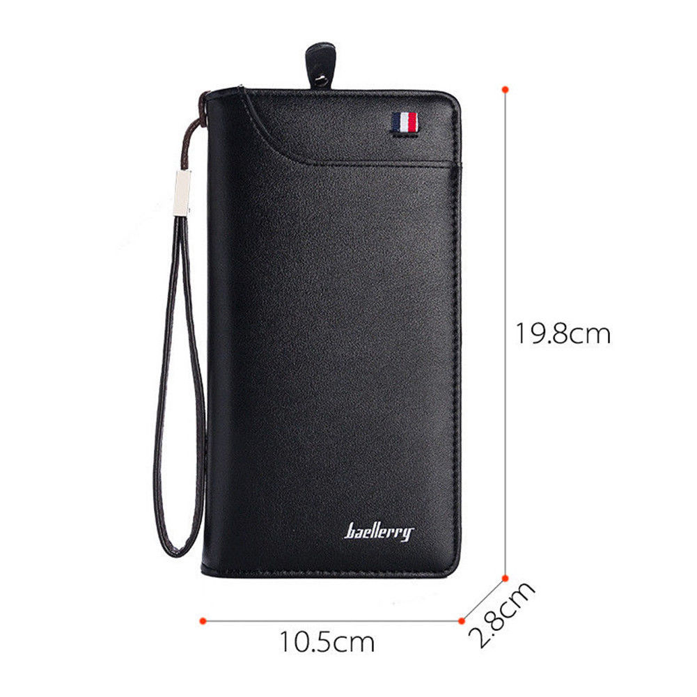 Herenportemonnee met grote capaciteit, lange, effen kleur, retro, klassiek pu-leer, kaarthouder