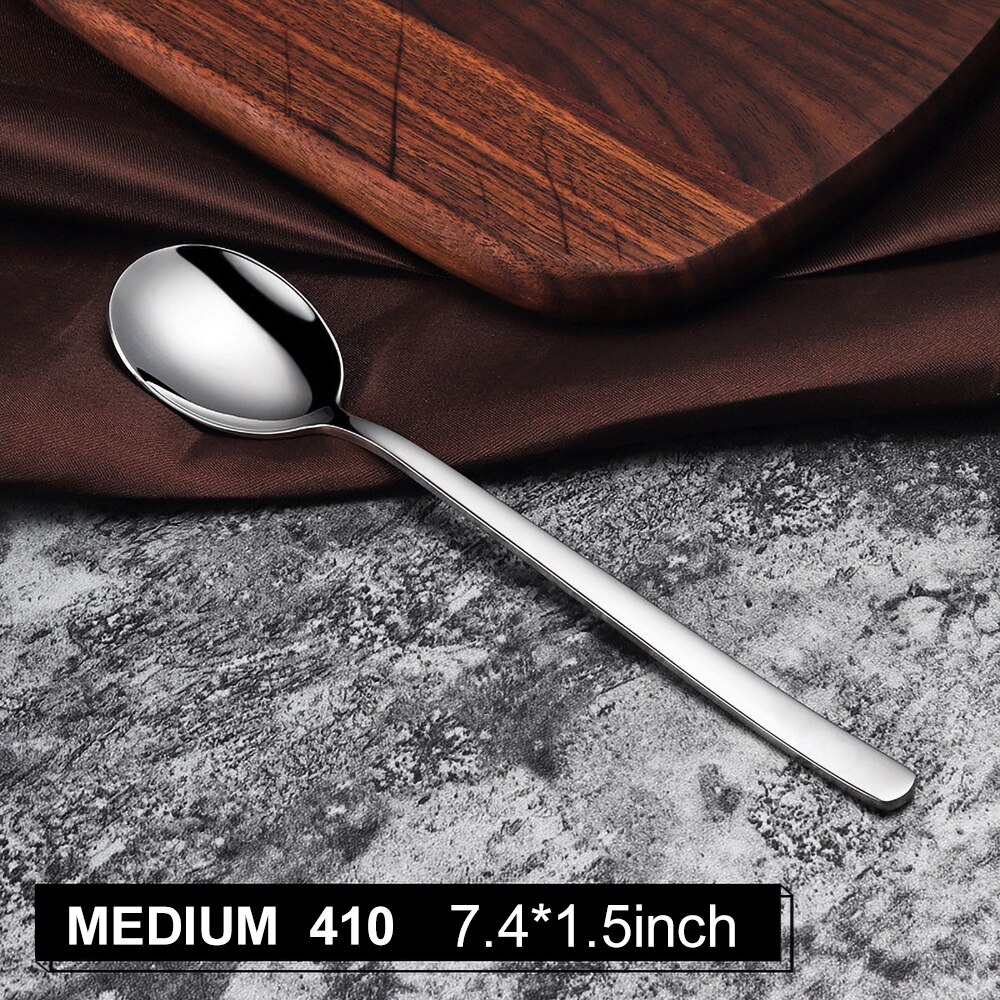 Stainless Steel Tableware Tea Spoon Ice Cream Dessert Spoon Picnic Dinnerware Kitchen Accessories Bar Tools Thicken Soup Spoons: Mid Spoon 410