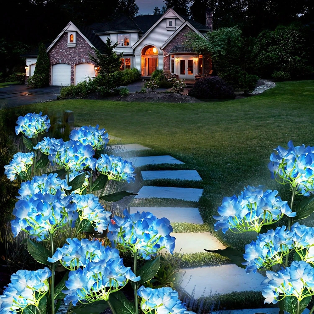 Solcelledrevet hortensia-blomsterlampe, solcelledrevet led-lys, udendørs haveplænelampe, gårdhavehegn, passage, villadekoration