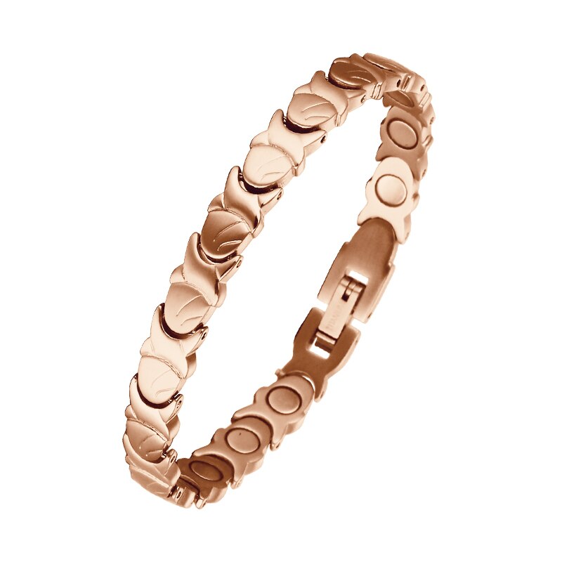 Moocare Vrouwen Mode Eenvoudige Drie-Kleur Magneet Magnetische Therapie Puur Titanium Armband: Rose Gold