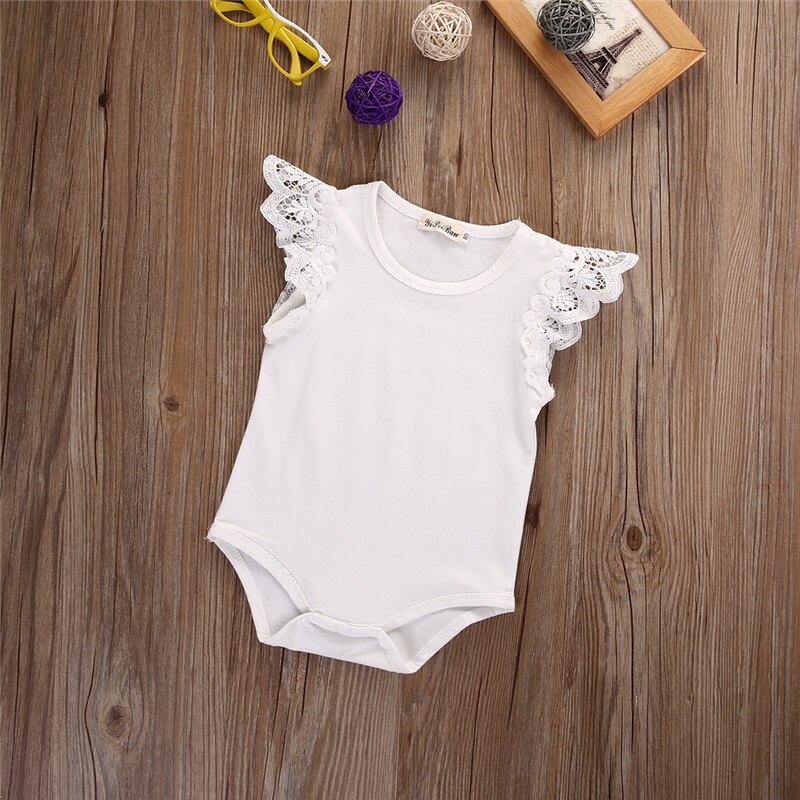 Cotton Newborn Baby Girls Romper Toddler Lace Shoulder Sleeveless Jumper Romper Jumpsuit Baby Summer Clothes: White / 18M