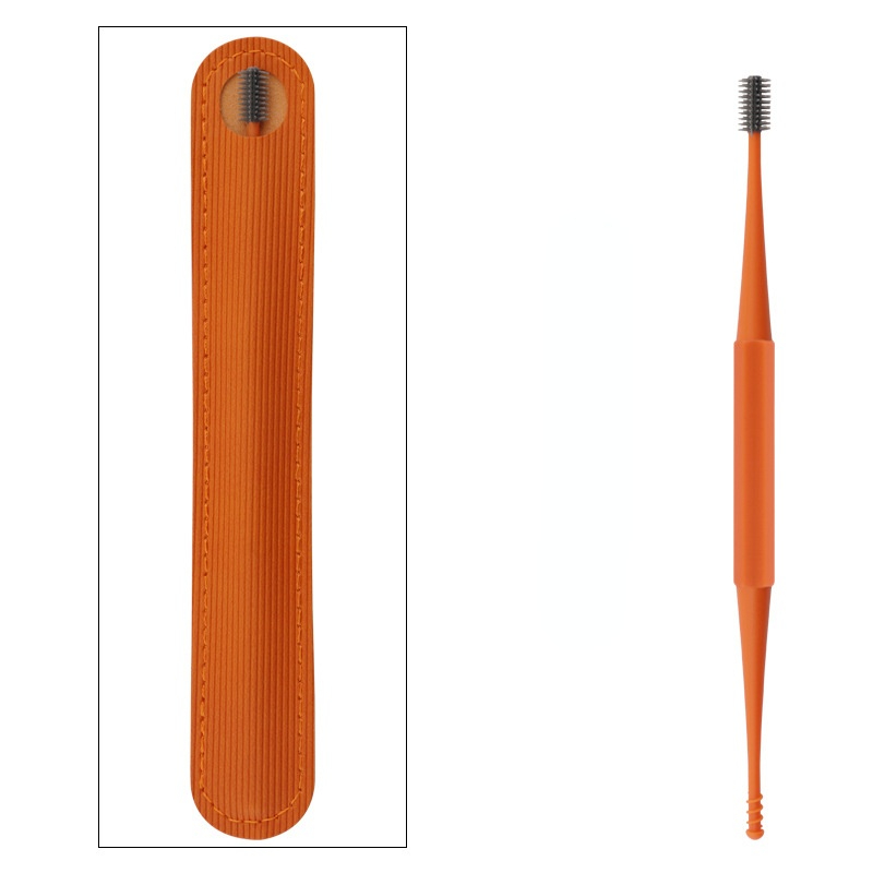Extractor de cera de silicona suave para los oídos, limpiador portátil de acero inoxidable, 2 cabezales, 1/3 piezas: Orange-1pc