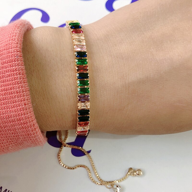 Kinel CZ Colorful Telescopic Bracelets For Women Gold Chain Charm Bangles Fasion Jewelry Party