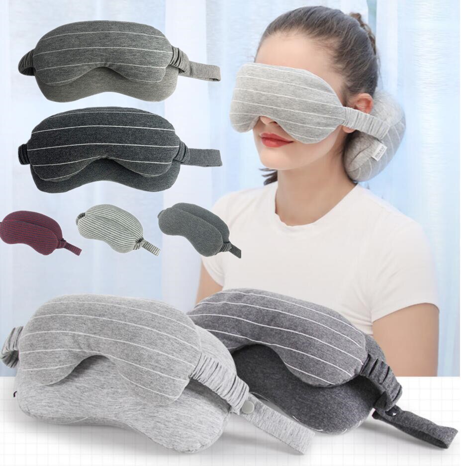 Multi-Function Business Travel Neck Pillow & Eye Mask Storage Bag with Handle Eye Patch Portable Eye Massager Sleep Mask