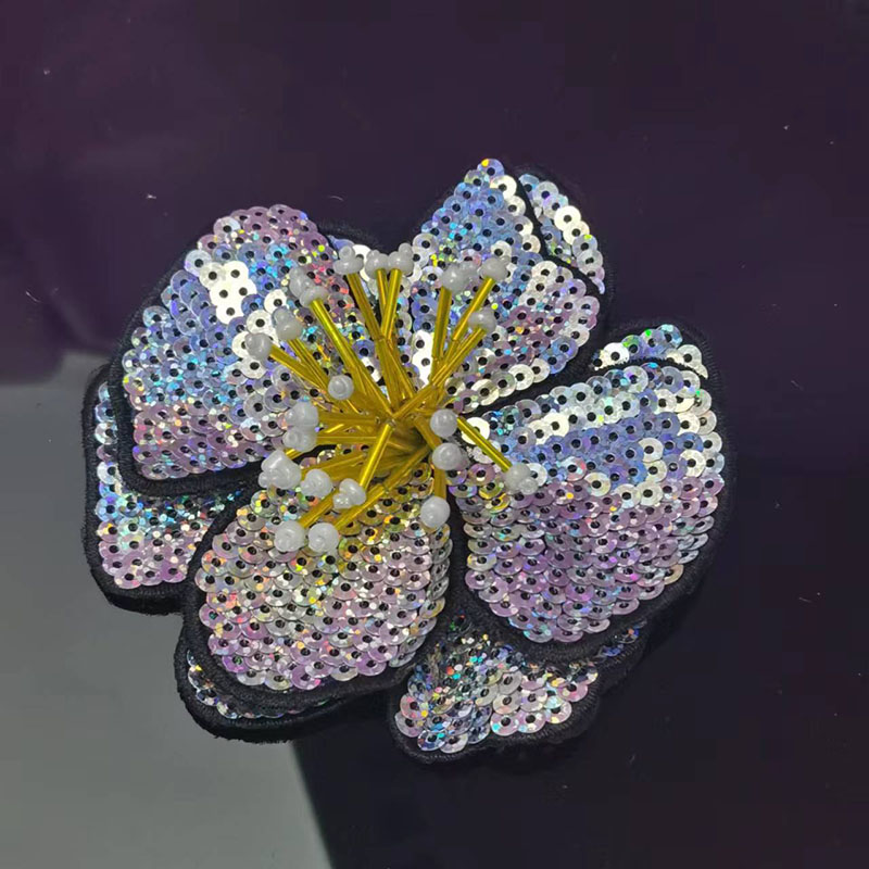 11Cm Twee Lagen Kleurrijke Pailletten Sticker Bloem Patch Naaien Kleding Decoratie Applique: NICKEL