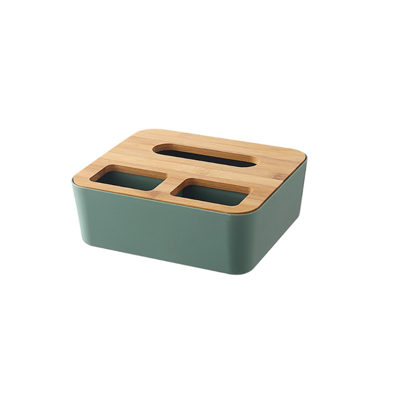 Plastic Tissue Box Bamboo Cover Napkin Paper Dispenser Organizer Cosmetic Storage Remote Control Container for Office