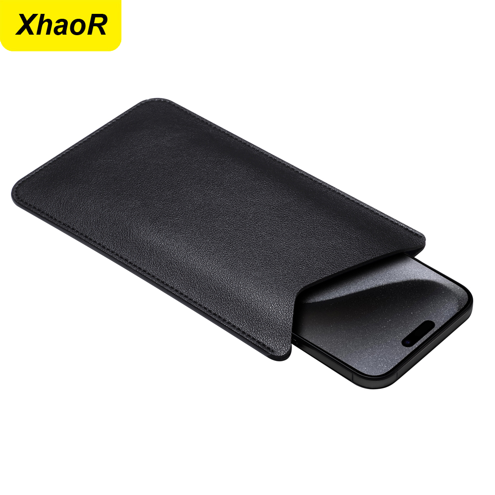 Leather Fabric Mobile Phone Bag For iPhone 15 14 13 Pro Max Samsung Xiaomi Huawei PU Protective Universal Cell Phone Pouch Cover