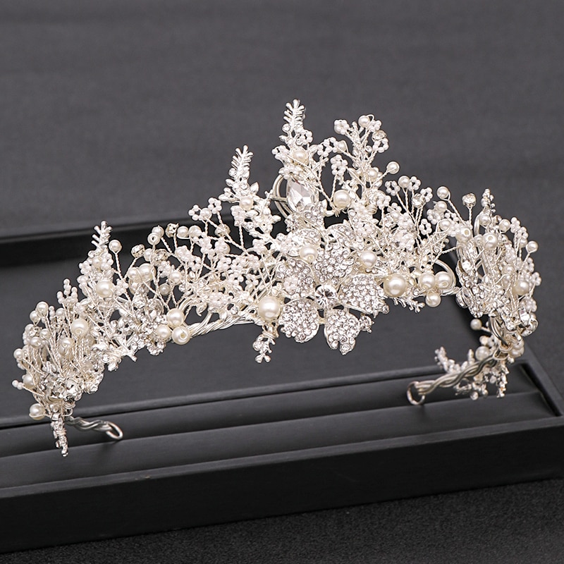 Couronne de mariage à la main à la Baroque strass perle cristal bandeau accessoires de cheveux de mariage couronne de mariée accessoires de cheveux