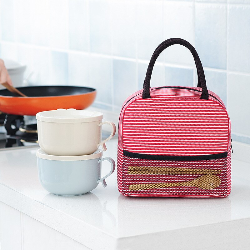 Bolsa térmica a rayas para niños, bolsas de almuerzo térmicas de aislamiento, portabotellas impermeable Madeira, Bolsa de almacenamiento de alimentos, Hobos