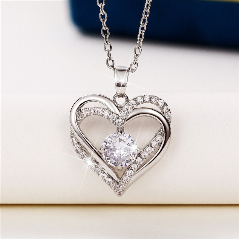 Huitan Vrouwen Liefde Ketting Met Aaa Crystal Zirconia Engagement Bruiloft Accessoires Sieraden: XL230