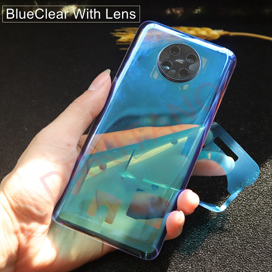 Transparente glasrückseite für xiaomi poco  f2 pro, akkudeckel, gehäuseabdeckung für poco  f2 pro: Blueclear mit linse