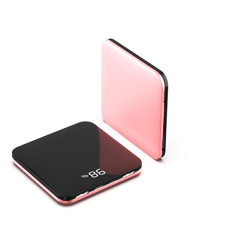 Mini Power Bank 8000mah Thin Mirror Screen 2.1A Fast Charging 3 in1 Built-in Line Portable Charger Powerbank for iphone xiaomi: rose gold