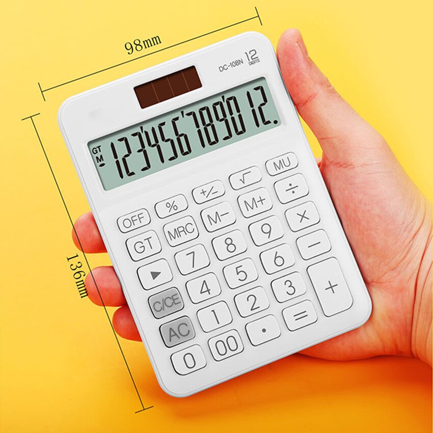 12 Digit Desk Solar Calculator Large Buttons Financial Business Accounting Tool for Office School Student Portable Calculator