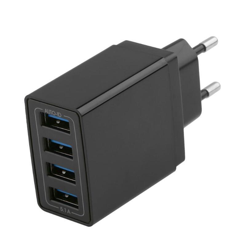 4 Poorten Usb Charger Adapter 5V Eu Plug Mobiele Telefoon Universele Usb Travel Charger Met Indicatielampje Mobiele Telefoon accessoires: EU black