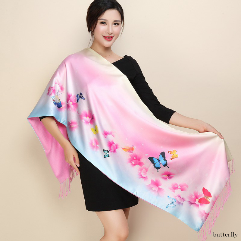 hiver Double côtés cachemire écharpe femmes long Pashmina Tippet femelle châles et Wrap Foulard femme floral foulards en soie: 8