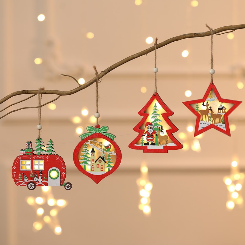 Led Licht Kerstboom Ster Auto Houten Hangers Ornamenten Xmas Diy Hout Ambachten Kids Voor Home Christmas Party Decoraties