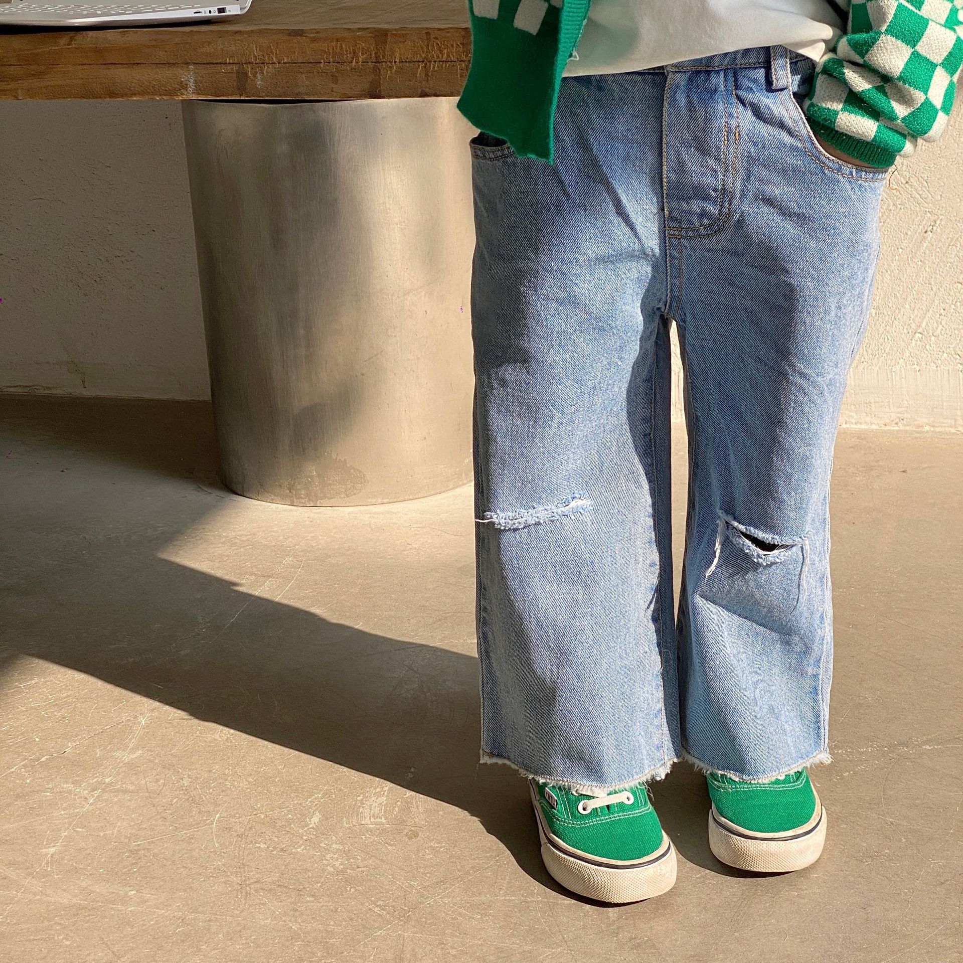 2022 Lente Herfst Meisjes Jongens Koele Gat Jeans Broek Baby Kids Kinderen Denim Broek