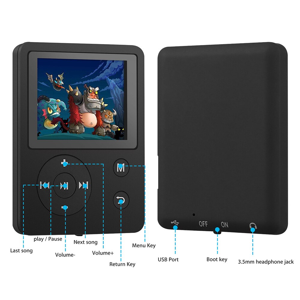 TIPTOP Portable MP4 lecteur de musique FM Radio vidéo Hi-Fi sans perte enregistreur de son noir/blanc