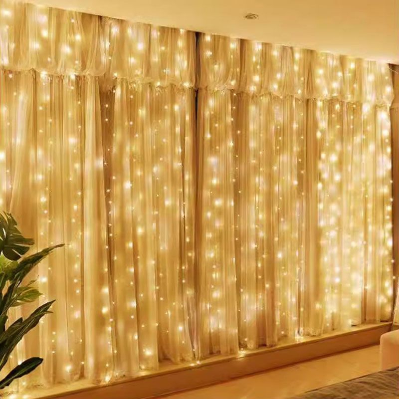 6m usb cortina luzes da corda 2025 decoração de ano novo led guirlanda luz de fadas 8 modo natal festa em casa feriado decoração de casamento: L / YELLOW