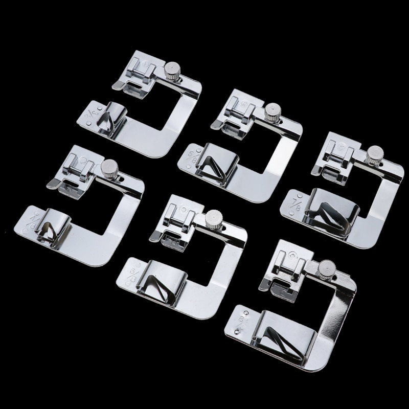 6 rozmiar stóp rolki tkaniny #6290-3/4/5/6/7/8 domowa maszyna robić szycia stopka robić obrębiania zawinięty brzeg stóp przystawki na piosenkarz brat oceniane