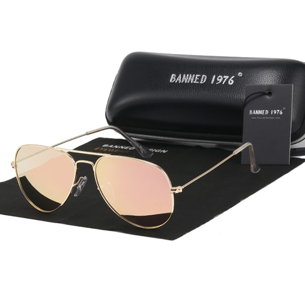 VERBODEN 1976 classic HD gepolariseerde metalen frame zonnebril klassieke vrouwen mannen feminin óculos vintage bril: gold little pink A2