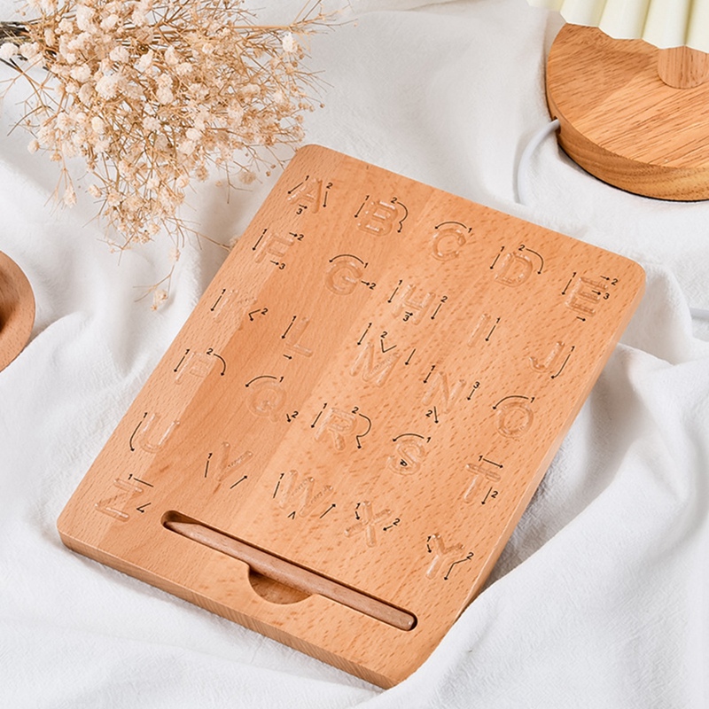 Holzbuchstaben-übungsbrett, doppelseitig, alphabet-nachzeichnungswerkzeug, abc-lernmaterial für vorschulkinder
