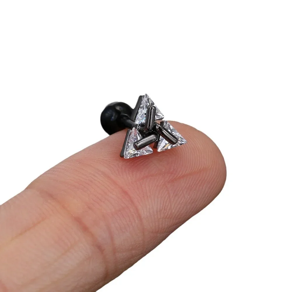 Triangular Mini Earrings Men Women Girls Stainless Steel Silver Color Helix Piercing Daith Screw Ear Stud Y2k Jewelry