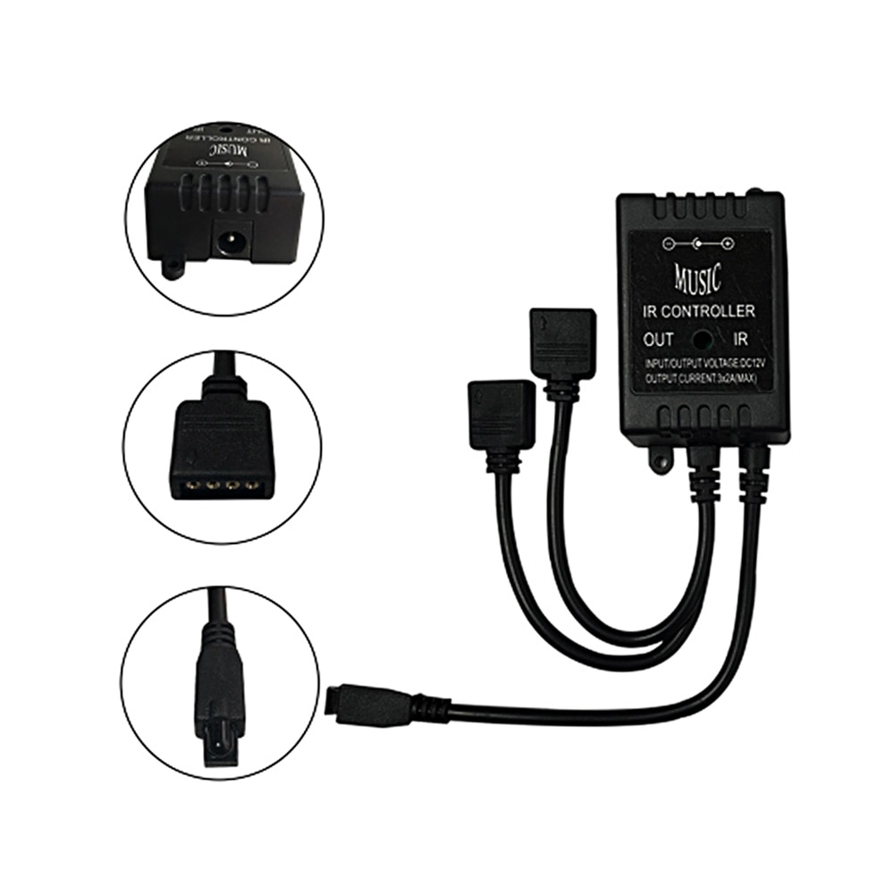 20 Key Music IR Controller Black Sound Sensor Remote DC 12V RGB Controller For RGB LED Light Strip Connect 2 Led Strip