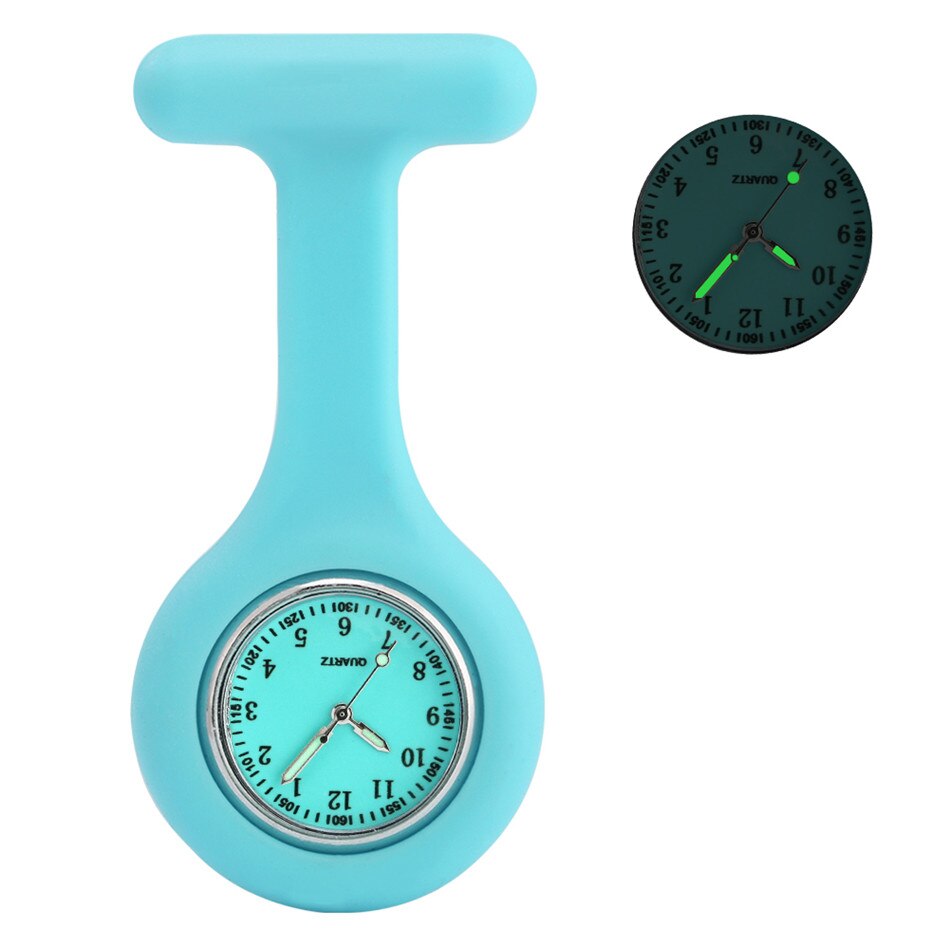 Reloj de bolsillo con puntero luminoso para enfermera, relojes de bolsillo de cuarzo con cubierta de silicona, Pin colgante para médico: Mint Green