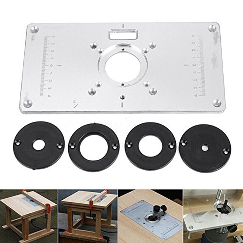 Router bordplade 700c aluminium router bordplade  + 4 ringskruer til træbænke , 235mm x 120mm x 8mm(9.3in