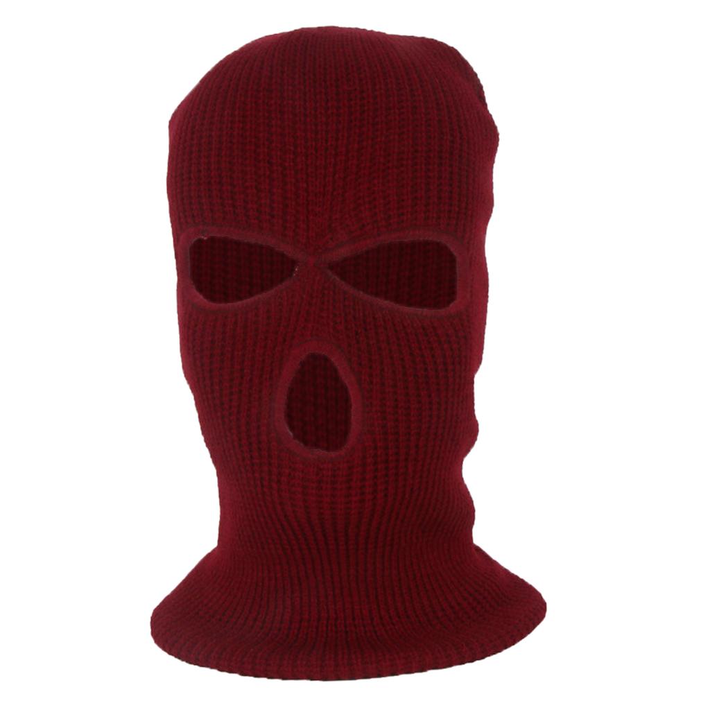Voksen vinter 3-- huls balaclava strik strikket fuld ansigtsmaske beanie hat: Rød