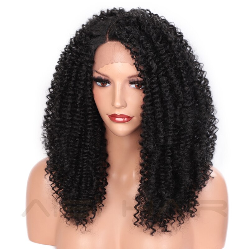 Peluca de pelo corto rizado AISI, peluca frontal de encaje sintético, Peluca de cabello Natural para mujeres negras, pelucas de fibra resistentes al calor con parte lateral