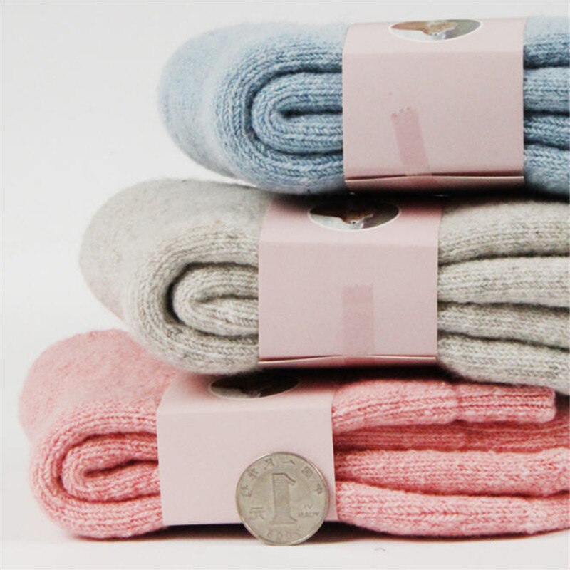 Vinter ull förtjockning varma strumpor kvinnor ren enfärgad termostrumpa ultra tjock kvinnlig meias strumpor kvinnor  a1476