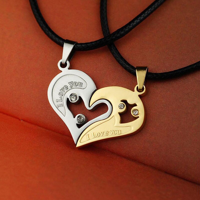 1 pair Couple Heart Shape I Love You Pendant Necklace Unisex Lovers Couples Jewelry Accessories: 3