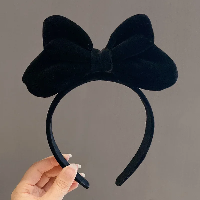 Diadema de terciopelo con lazo para niña y mujer, banda para el pelo suave y grande, accesorios para el cabello para , novedad: Negro