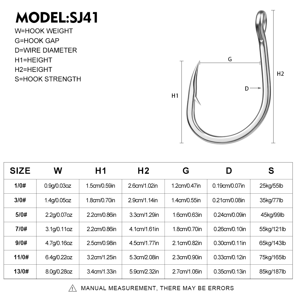 PROBEROS 10pcs/lot Fishing Hooks Saltwater High Carbon Steel Fishing Hook Set 1/0#-13/0# Large Eye Jig Hook Carp Bass Fishhook