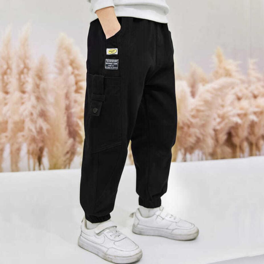 Pantalones Cargo con múltiples bolsillos para niño, pantalón informal, para la escuela, para correr, trabajo al aire libre: Negro / 12 años