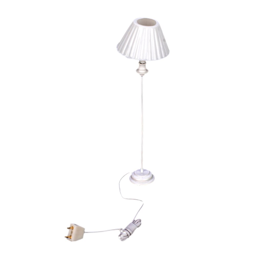 Dollhouse Miniature Working Floor Lamp Light Shell Shade White Lighting Stand