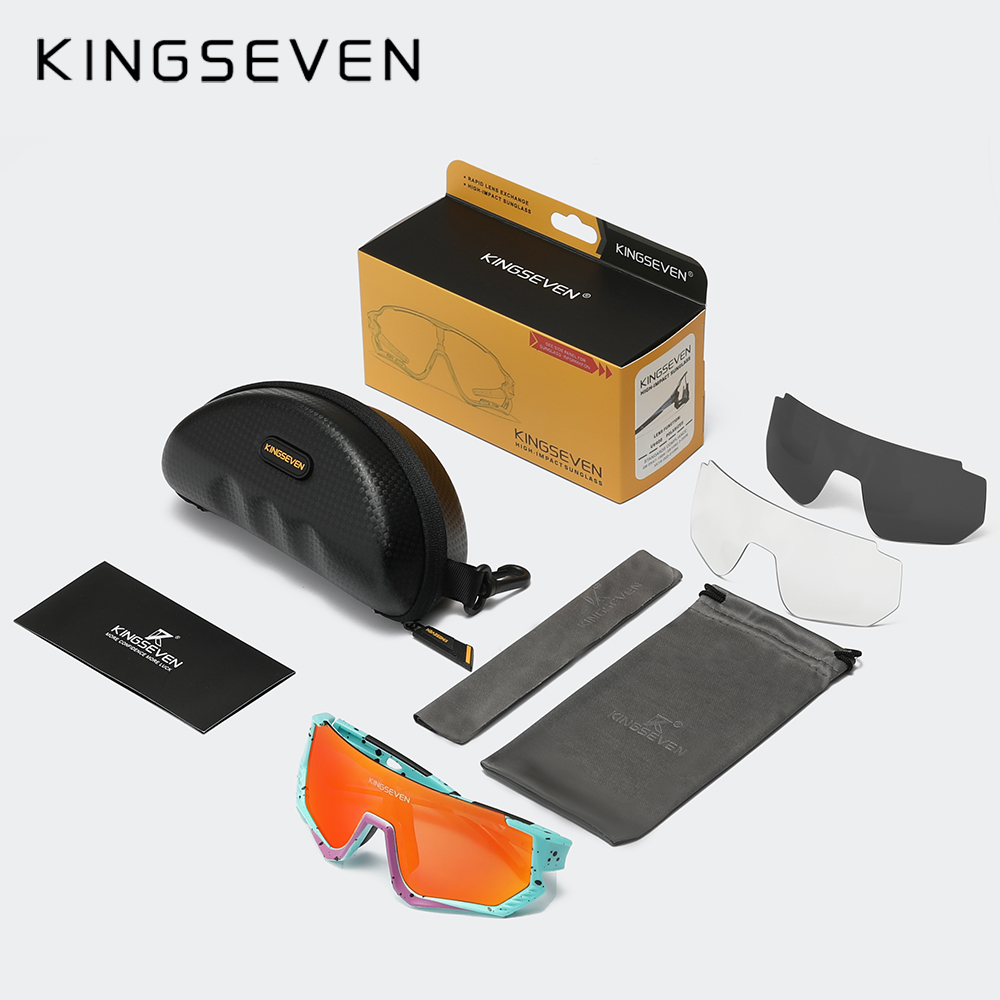 Kingseven cykelsolglasögon polariserade glasögon  uv400 solglasögon för körning och fiske för män och kvinnor, mtb, racercykelglasögon 3 linser