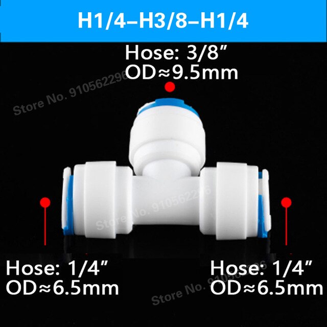 RO Water Hose Connection Straight Elbow Tee Cross 1/4" 3/8" Coupling Plastic Quick Pipe Fitting Reverse Osmosis Connector: T-1l4-3l8-1l4