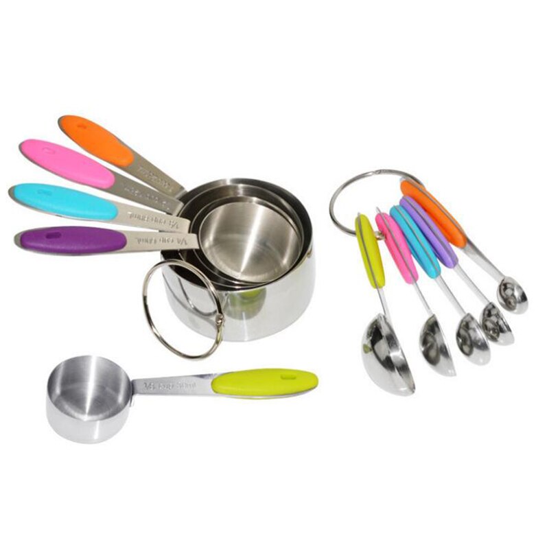 Juego de cuchara medidora de acero inoxidable reutilizable, 1/4, 1/2, 1 Tsp para secado y líquido (5 cucharas + 5 tazas)