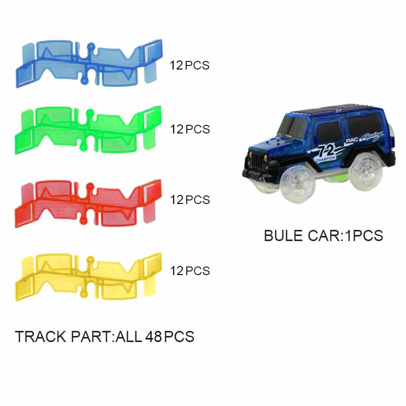 DIY Magical Glowing Racing Track Set with LED Car Flexible Racing Tracks Railway Educational Car Toys for Boys Children >: 48 pcs set