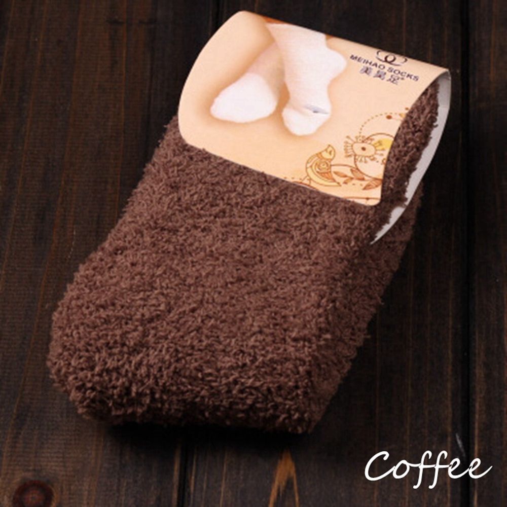 1 paar Winter Herfst Warm Casual Candy Kleur Womens Lady Dikke Coral Fleece Slipper Korte Sokken Fuzzy Kousen Effen sok: coffee