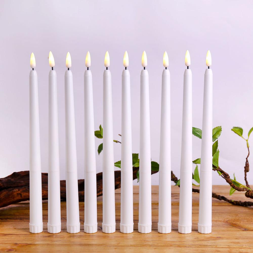 Pack of 6 Remote or not Remote Control Yellow Light Long Plastic Taper Candles,Not wax material 28 cm Remote Flameless Candles: white not remote