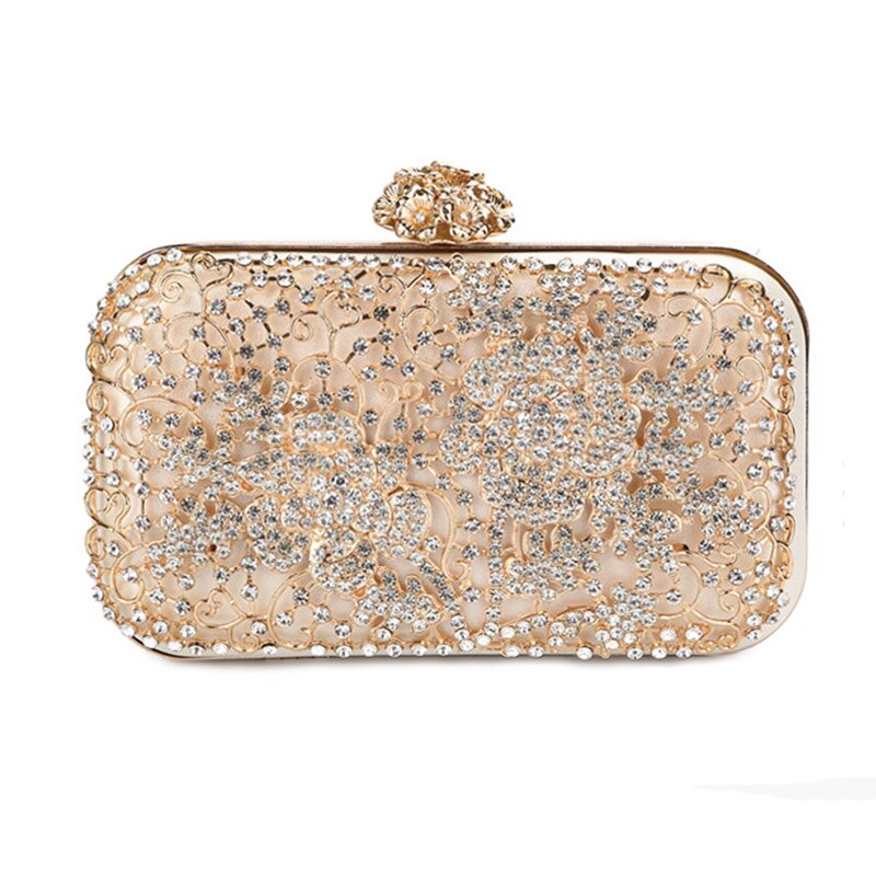 Luxy Maan Avondtasje Diamant Bloem Clutch Bag Hollow Relief Metalen Luxe Handtas Banket Party Purse vrouwen Schoudertas: Beige