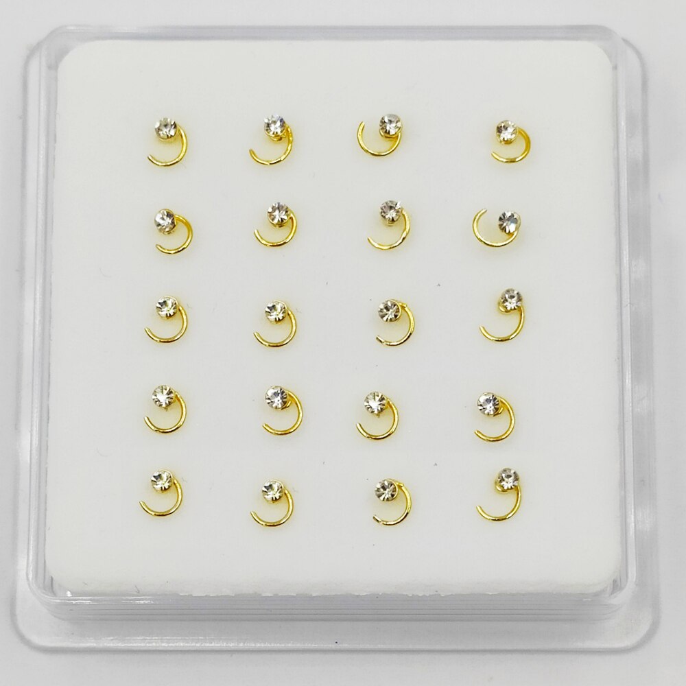 20 Stks/pak 925 Sterling Silver Swirl Neus Bone Met Crystal Neus Piercing Sieraden